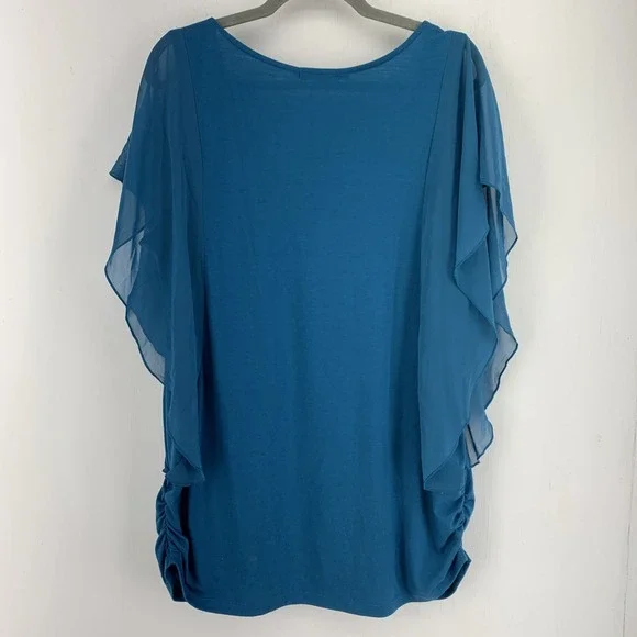 Maurice's Womens 2 Tunic Top Sequins Beaded Flutter Sleeve Fairy Whimsy Ruched - Picture 5 of 6